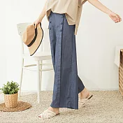 【慢。生活】排釦打摺後腰鬆緊寬褲 1825 FREE藍色