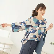 【慢。生活】幾何圖形配色上衣 5811 FREE藍色