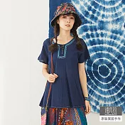 【潘克拉】撞色繡線領捲T TM687 FREE藍色