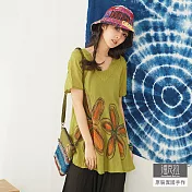 【潘克拉】大花繡線腰身捲T TM584 FREE綠色