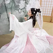 【芸綉坊】挽花燈漢元素原創漢服女裝繡花對襟大袖衫拼色齊腰儒裙刺繡吊帶M/L【長大袖衫+吊帶+齊腰襦裙】M粉紅色