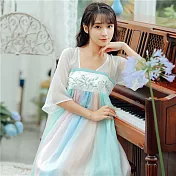 【芸綉坊】改良漢服成人超仙古風齊胸襦裙中國風學生雪紡復古漢元素連衣裙 M/L　M淺綠