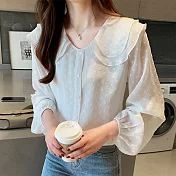 【初色】翻領浮點雪紡衫-白色-93980(M-2XL可選)M白色