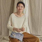 旅途原品_小院_原創設計亞麻基礎船領針織衫 M/L M杏色