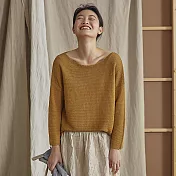 旅途原品_小院_原創設計亞麻基礎船領針織衫 M/L M薑黃色