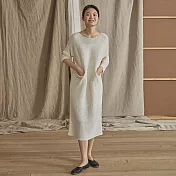 旅途原品_知時_原創設計亞麻基礎船領針織連衣裙 MLM杏色