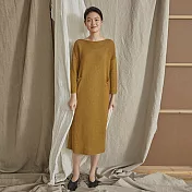 旅途原品_知時_原創設計亞麻基礎船領針織連衣裙 MLM薑黃色