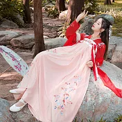 【芸綉坊】新款古裝漢服女成人齊胸襦裙學生改良古裝古風超仙錦鯉裙漢元素 M/L　M紅色