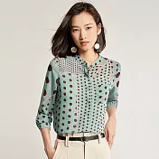 【初色】拼接波點雪紡襯衫-綠色-93963(M-2XL可選)M綠色