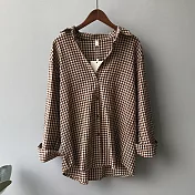 【初色】復古長袖格子襯衫-共3色-93993(M/L可選)M棕色