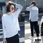 【Jilli~ko】條紋拼接落肩上衣 9818 FREE白色