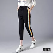 【Jilli~ko】條紋配色抽繩褲 280 FREE黑色