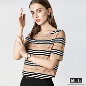 【Jilli~ko】冰絲條紋針織上衣 M L  XL J7081 M卡其