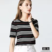【Jilli~ko】冰絲條紋針織上衣 M L  XL J7081 M黑
