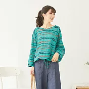 【慢。生活】條紋設計衣襬抽繩上衣 2520 FREE藍綠色