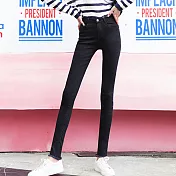 【初色】九分顯瘦高腰睫毛邊牛仔褲-黑色-92727(L可選)L黑色