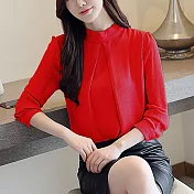 【初色】立領背扣式雪紡襯衫-共4色-94004(M-2XL可選)M紅色