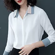 【初色】休閒時尚撞色襯衫-共2色-94007(M-2XL可選)M白色