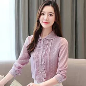 【初色】木耳邊娃娃領雪紡上衣-共2色-94008(M-2XL可選)M粉色