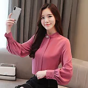 【初色】寬鬆立領雪紡襯衫-共4色-94009(M-2XL可選)M玫紅