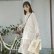 【良池】高腰法式心機連身裙     FREE白色