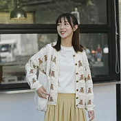 【良池】軟針織可愛童趣開衫外套    FREE米白