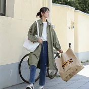 【良池】中長款拉繩束袖襯衫外套(2色)     FREE軍綠