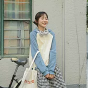 【良池】大口袋小印花連帽配色長袖上衣(2色)    FREE藍白