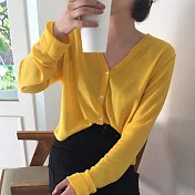 【那木】輕薄小V長袖短版針織衫(3色)   FREE黃色