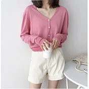 【那木】小方釦收擺長袖針織外套(5色)    FREE粉色