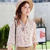 【初色】繫帶印花雪紡衫-淺粉色-93937(M-2XL可選)M淺粉色