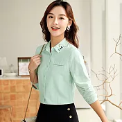 【初色】小樹刺繡棉質襯衫-豆沙綠-93957(M-2XL可選)M豆沙綠