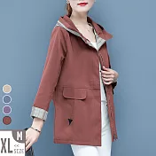 【MsMore】英國劍橋時尚減齡風連帽拼接格紋外套#105114M磚紅