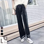 【MsMore】韓星首選垂墜質感金絲絨鬆緊高腰顯瘦修身直筒寬褲#105045M灰