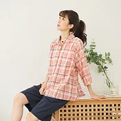 【慢。生活】格紋配色七分袖襯衫 11962 FREE粉橘