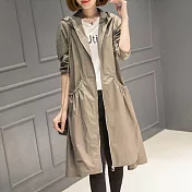 【Jilli~ko】連帽長版風衣外套 L/XL J7096 L淺咖啡