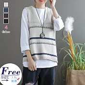 【A.Cheter】韓國必搭顯瘦爆款V領條紋針織背心#104931F米杏