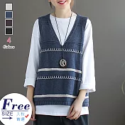 【A.Cheter】韓國必搭顯瘦爆款V領條紋針織背心#104931F藍