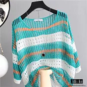 【Jilli~ko】配色混織簍空針織衫 J7086 FREE綠條紋