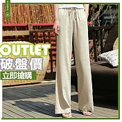adora 顯瘦鬆緊薄款直筒高腰垂感寬褲L亞麻