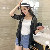 【MsMore】沙巴樂夏輕薄涼爽遮陽綁帶短罩衫#j103803F黑