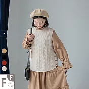 【MsMore】阿姆斯特丹側木釦穗栗麻花毛織背心#105028F米白