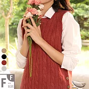 【MsMore】阿姆斯特丹側木釦穗栗麻花毛織背心#105028F磚紅