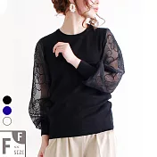 【MsMore】法國香榭麗舍透明纱香水花繡針織長袖上衣#105066F黑