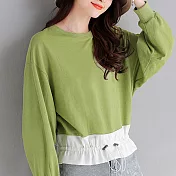 【初色】撞色拼接抽繩下擺上衣-共2色-94036(M-XL可選)M牛油果綠