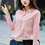 【初色】純色立體繡花襯衫-共4色-94038(M-2XL可選)XL粉色