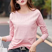 【初色】拼接刺繡棉質T恤-共5色-94042(M-2XL可選)M粉色
