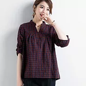 【初色】寬鬆立領格子襯衫-共3色-94055(M-2XL可選)M紅色