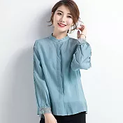 【初色】蕾絲立領長袖襯衫-湖藍色-94057(M-2XL可選)M湖藍色