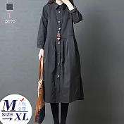 【A.Cheter】日本岐阜縣銀杏風呂絲棉全開襟寬鬆洋裝#105159M黑